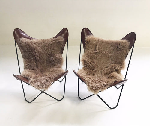 Butterfly Chairs with Sheepskins, pair - FORSYTH