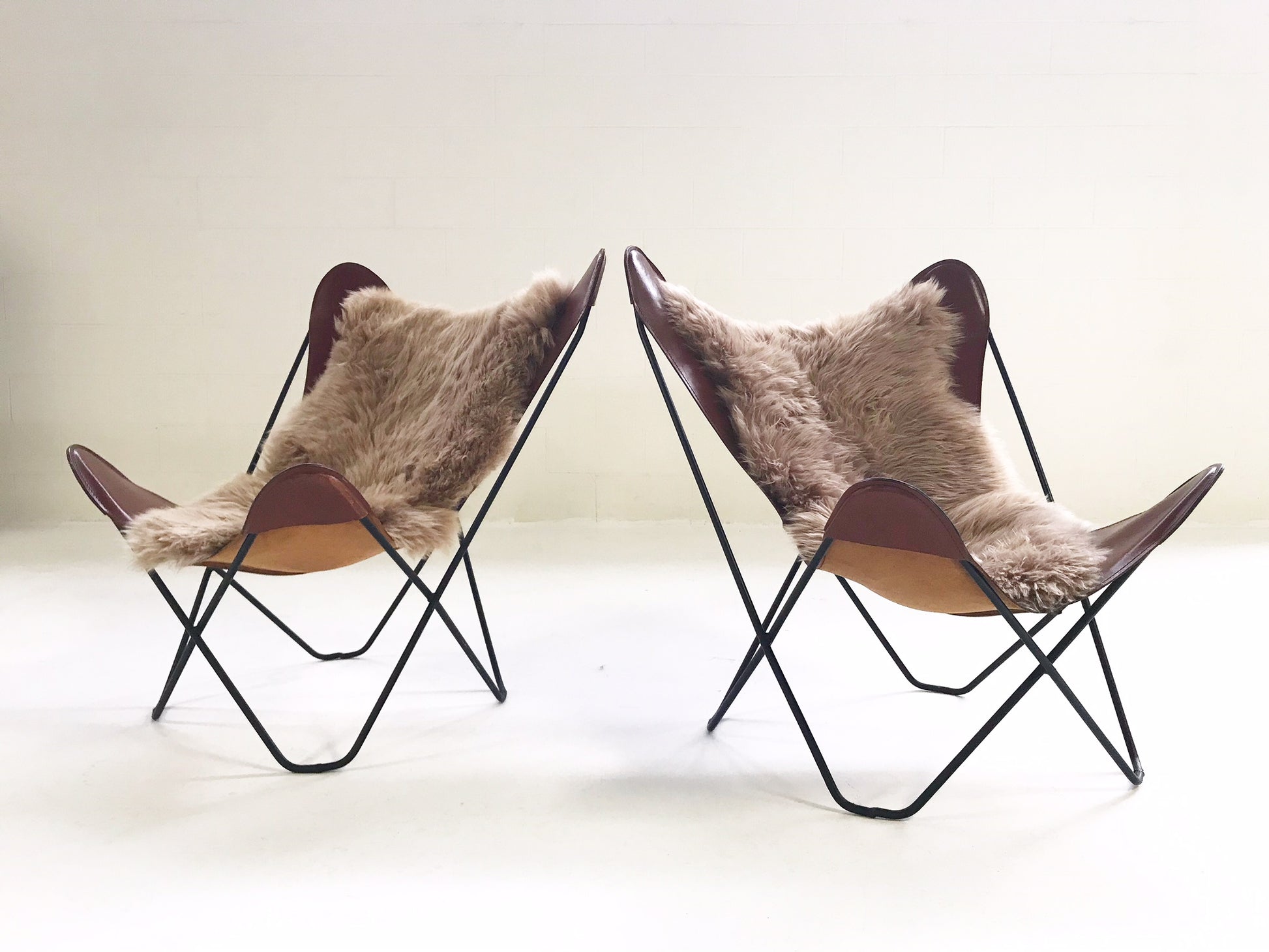 Butterfly Chairs with Sheepskins, pair - FORSYTH