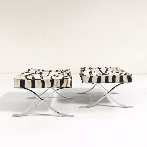 Barcelona Style Ottomans in Zebra Hide - FORSYTH