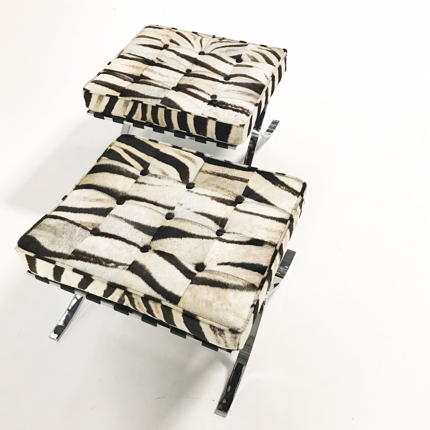 Barcelona Style Ottomans in Zebra Hide - FORSYTH
