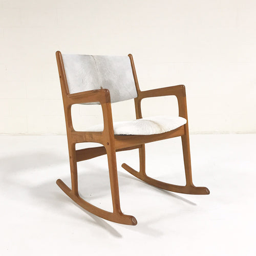 Teak Rocking Chair in Brazilian Calfskin - FORSYTH