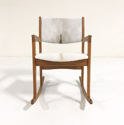 Teak Rocking Chair in Brazilian Calfskin - FORSYTH