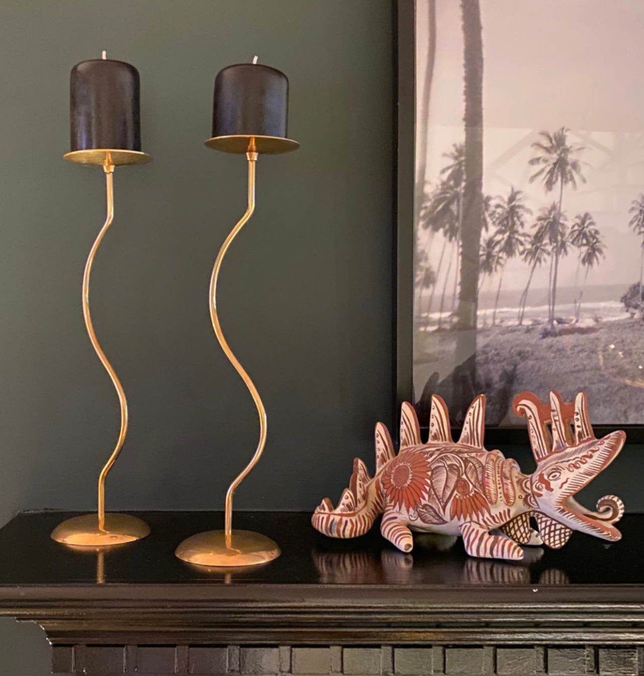 Dancing Duo Brass Candlesticks, Pair
