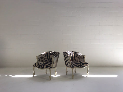 Vintage Napoleon III Style Twisted Rope and Tassel Carved Armchairs Restored in Zebra - Pair - FORSYTH