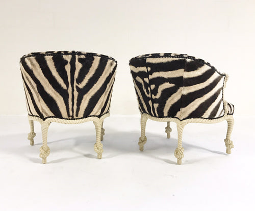 Vintage Napoleon III Style Twisted Rope and Tassel Carved Armchairs Restored in Zebra - Pair - FORSYTH