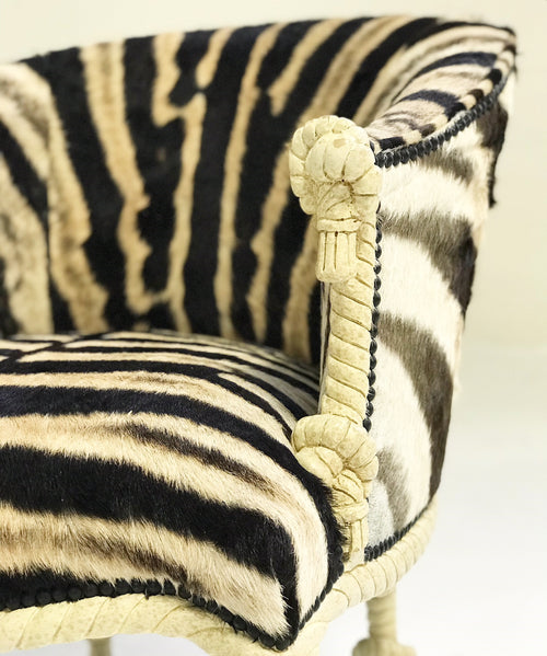 Vintage Napoleon III Style Twisted Rope and Tassel Carved Armchairs Restored in Zebra - Pair - FORSYTH