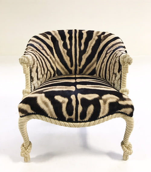 Vintage Napoleon III Style Twisted Rope and Tassel Carved Armchairs Restored in Zebra - Pair - FORSYTH