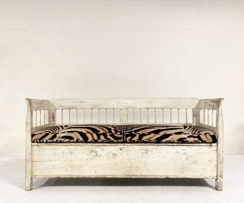 Antique Painted Swedish Bench with Zebra Hide Cushion - FORSYTH