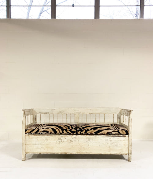 Antique Painted Swedish Bench with Zebra Hide Cushion - FORSYTH