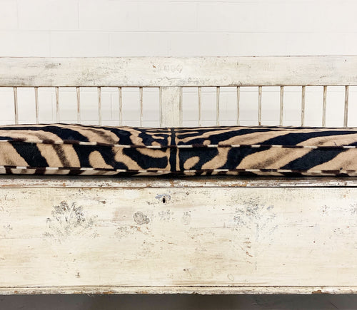 Antique Painted Swedish Bench with Zebra Hide Cushion - FORSYTH