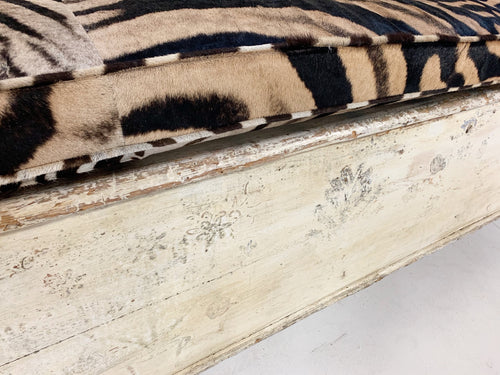 Antique Painted Swedish Bench with Zebra Hide Cushion - FORSYTH