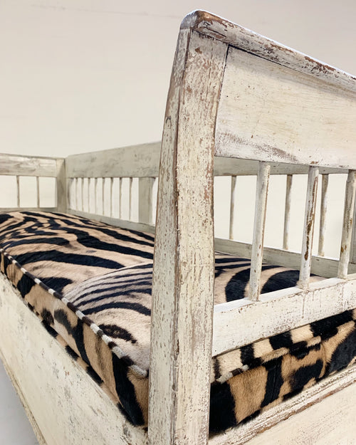 Antique Painted Swedish Bench with Zebra Hide Cushion - FORSYTH