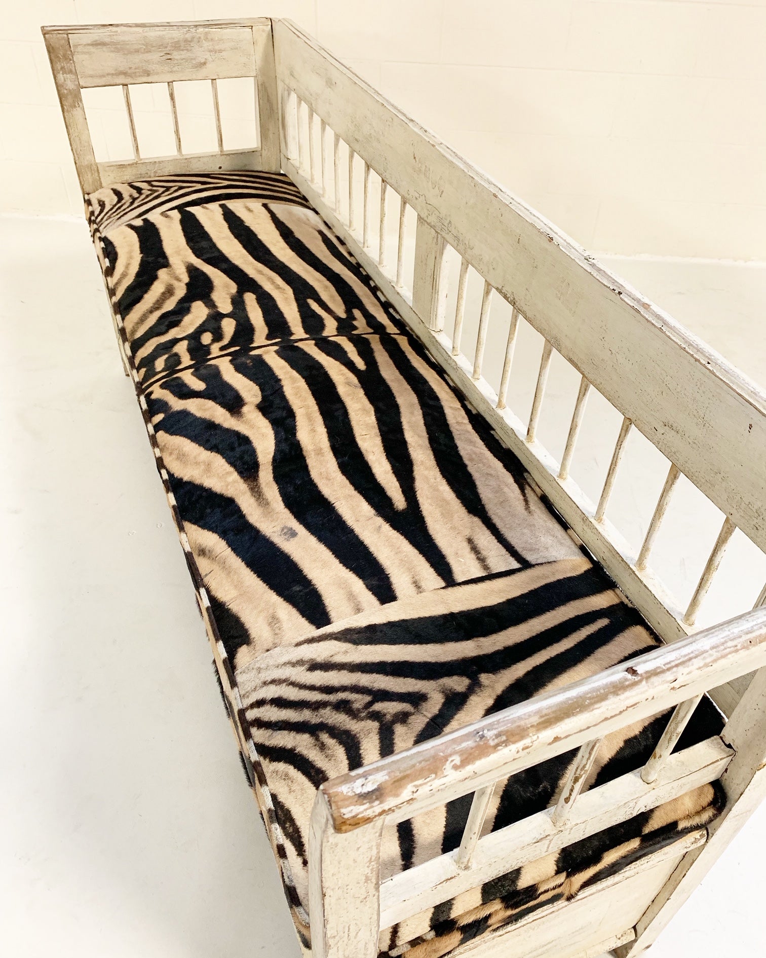 Antique Painted Swedish Bench with Zebra Hide Cushion - FORSYTH