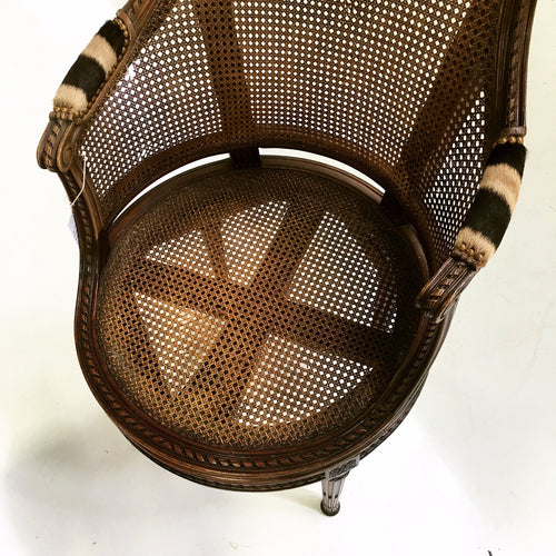 Antique Bergere Swivel Chair in Zebra Hide - FORSYTH