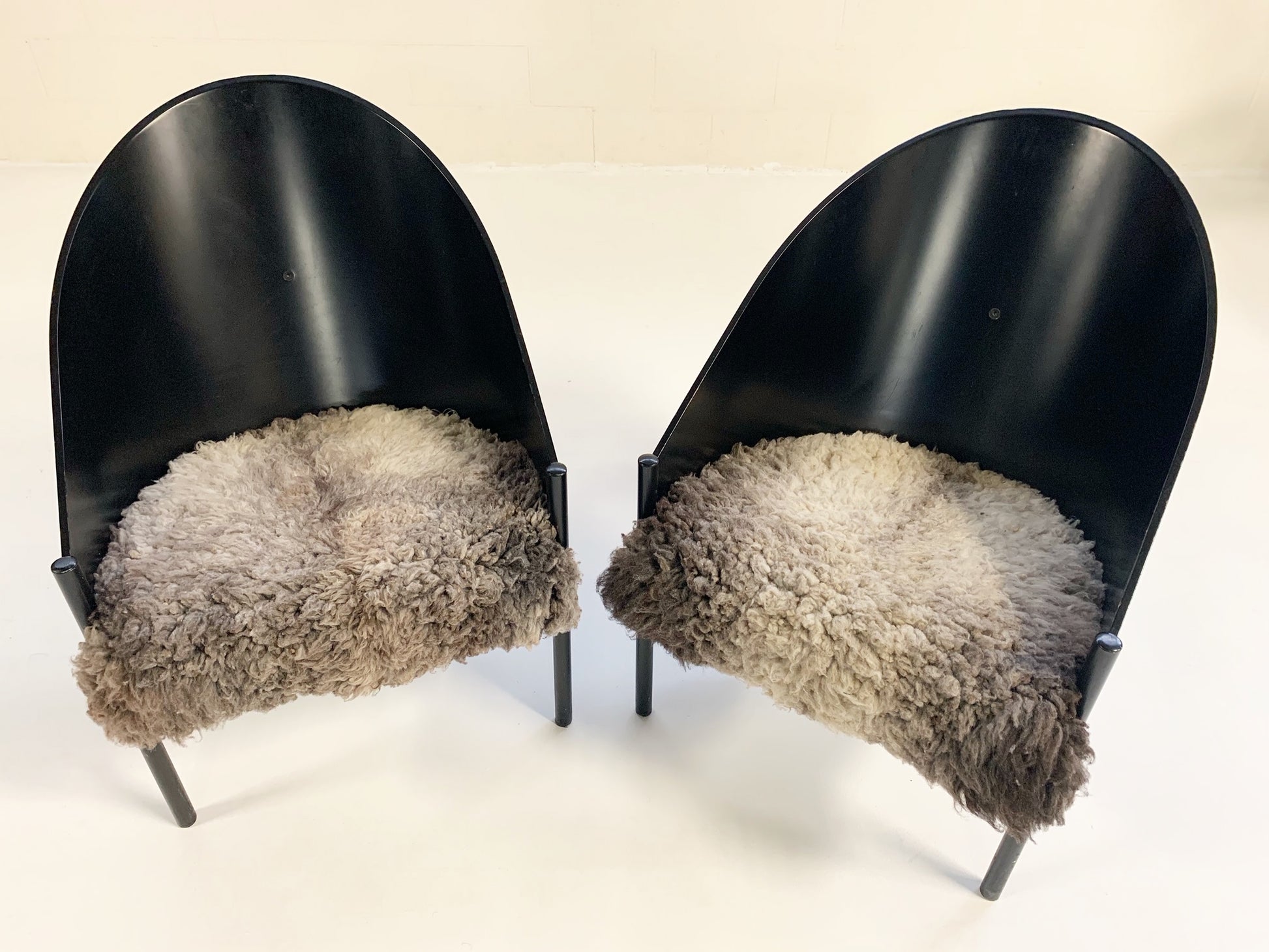 Pratfall Lounge Chairs in California Sheepskin, pair - FORSYTH