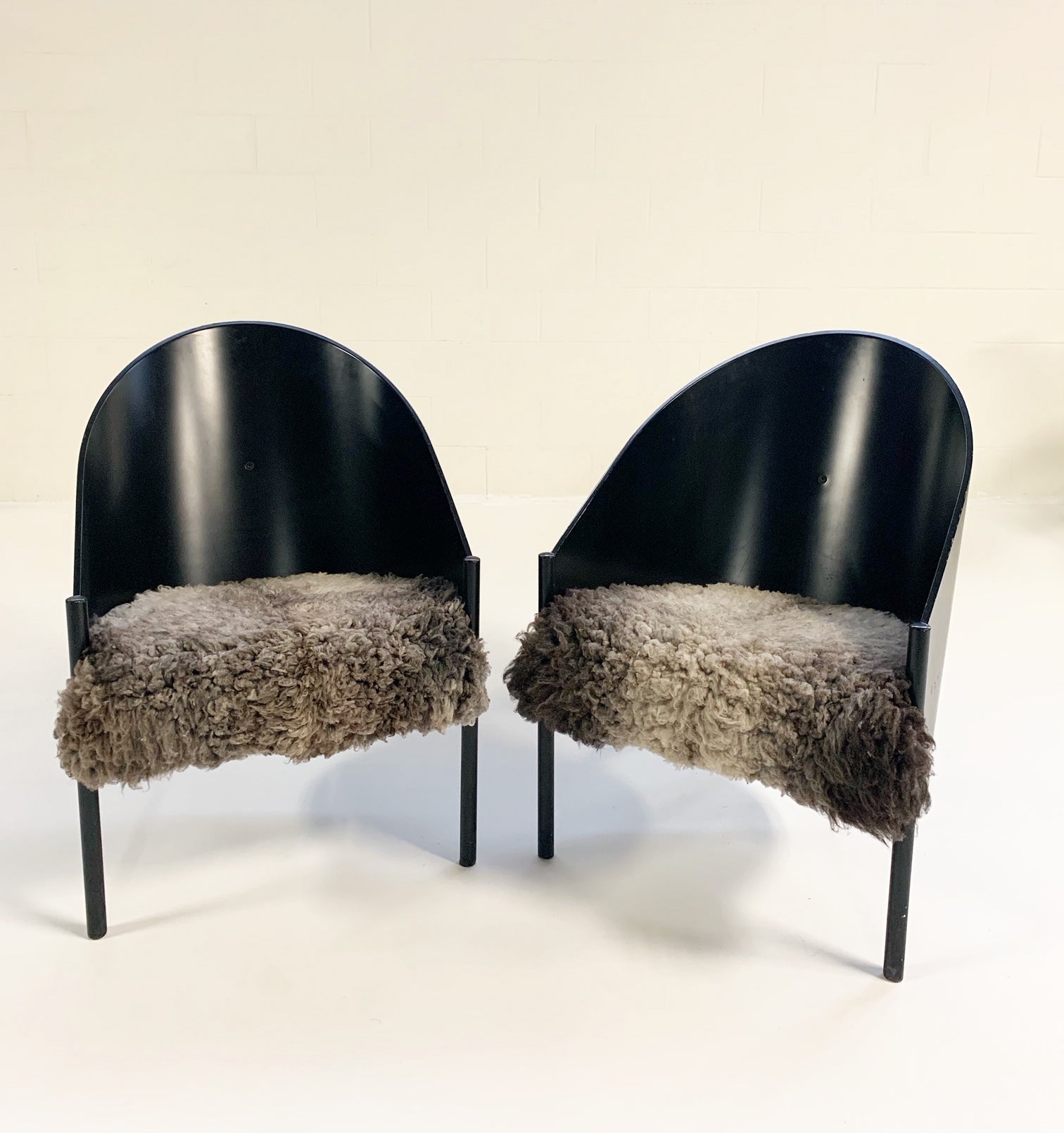 Pratfall Lounge Chairs in California Sheepskin, pair - FORSYTH