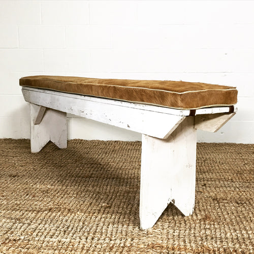 Farmhouse Bench with Cowhide Cushion - FORSYTH