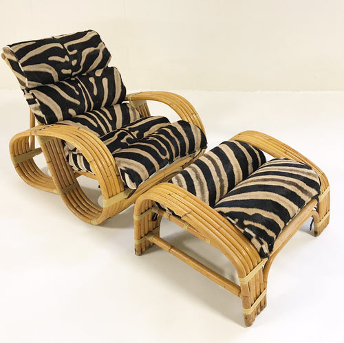 Five-Strand Rattan Lounge Chair & Ottoman with Zebra Hide Cushions - FORSYTH