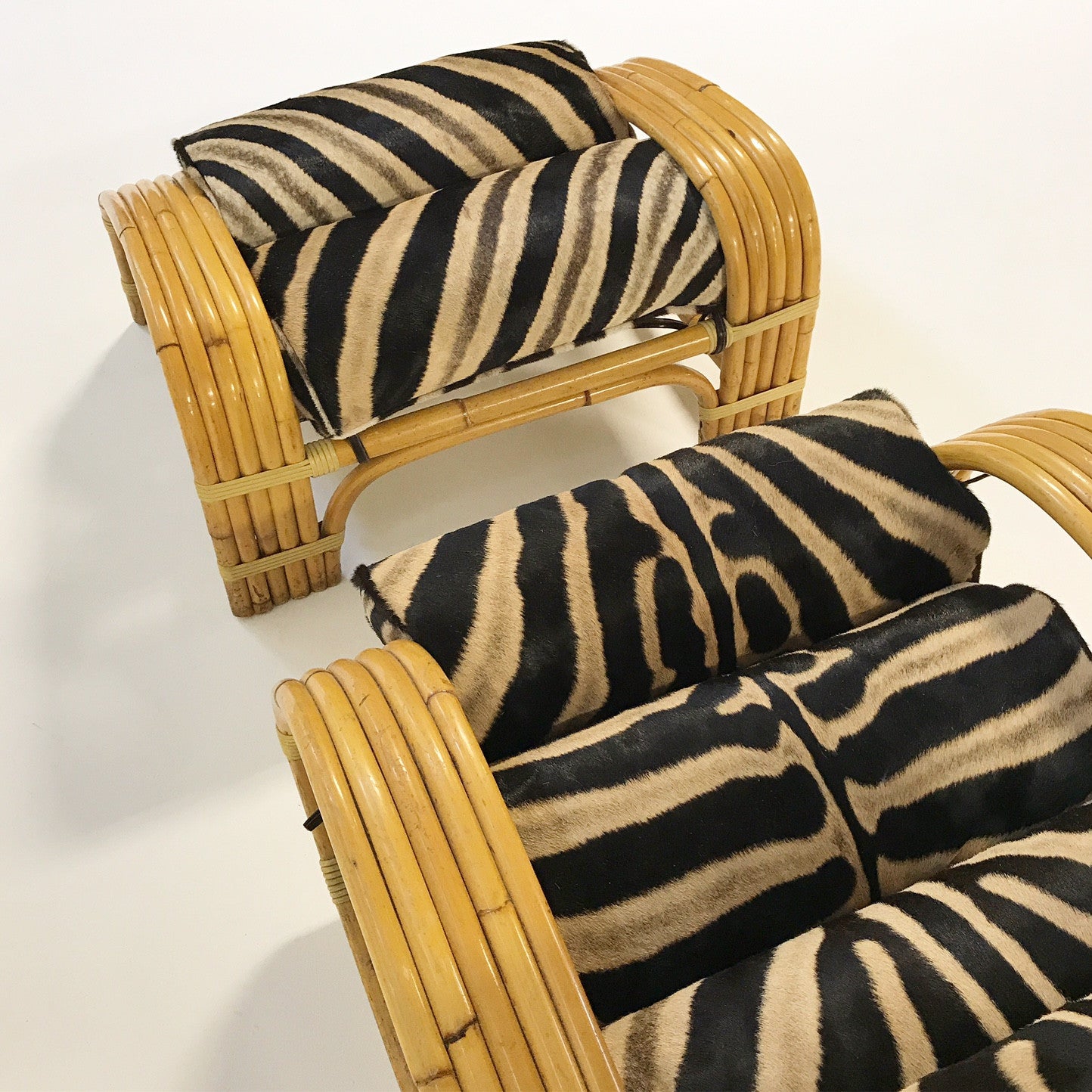 Five-Strand Rattan Lounge Chair & Ottoman with Zebra Hide Cushions - FORSYTH