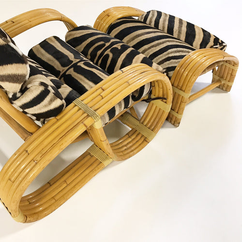 Five-Strand Rattan Lounge Chair & Ottoman with Zebra Hide Cushions - FORSYTH