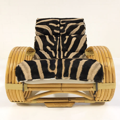 Five-Strand Rattan Lounge Chair & Ottoman with Zebra Hide Cushions - FORSYTH