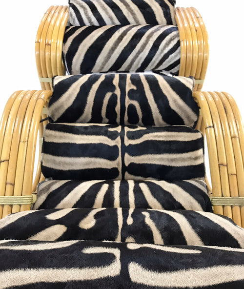 Five-Strand Rattan Lounge Chair & Ottoman with Zebra Hide Cushions - FORSYTH