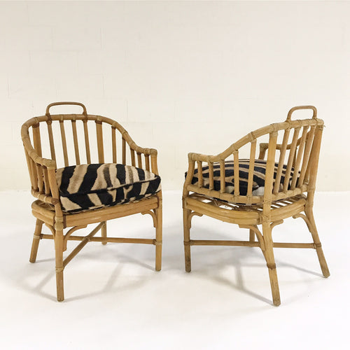 Rattan Armchairs with Zebra Hide Cushions, pair - FORSYTH