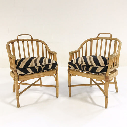 Rattan Armchairs with Zebra Hide Cushions, pair - FORSYTH