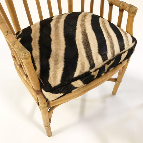 Rattan Armchairs with Zebra Hide Cushions, pair - FORSYTH