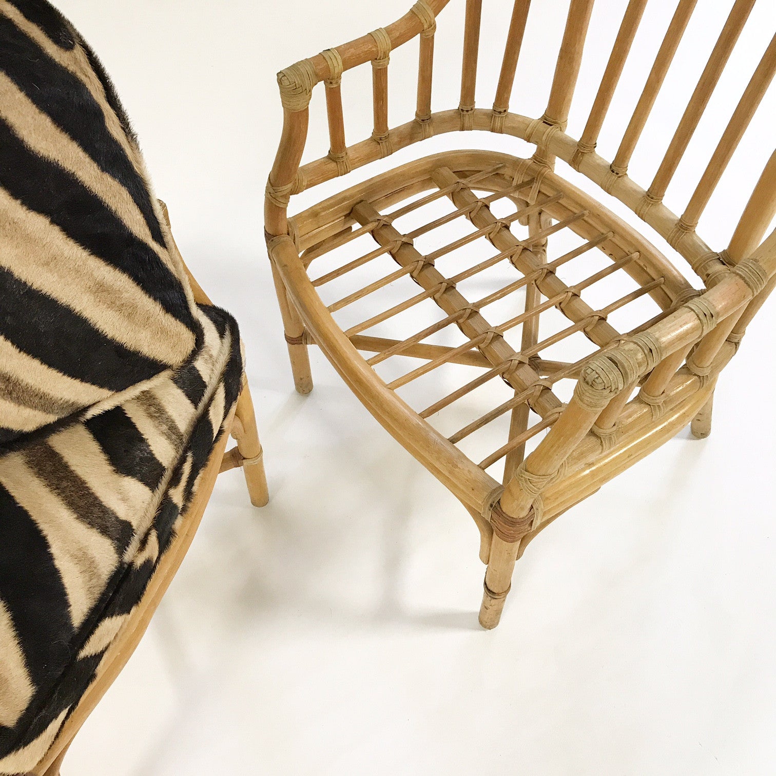 Rattan Armchairs with Zebra Hide Cushions, pair - FORSYTH