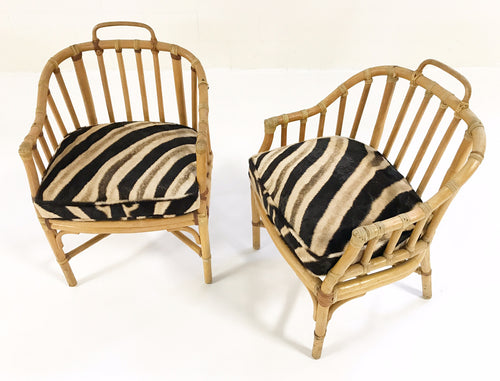 Rattan Armchairs with Zebra Hide Cushions, pair - FORSYTH