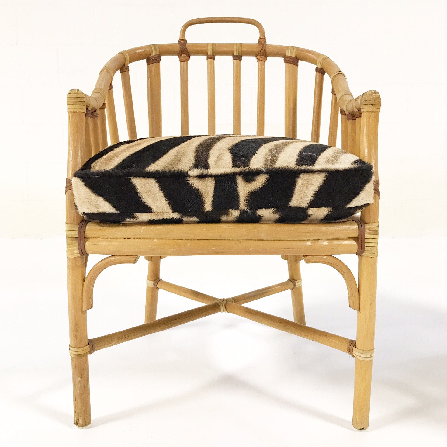 Rattan Armchairs with Zebra Hide Cushions, pair - FORSYTH