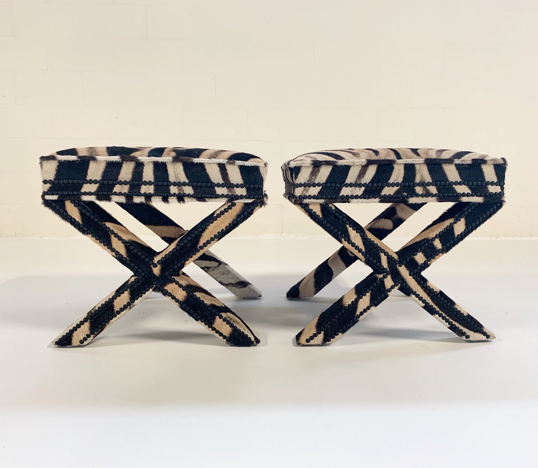 X Benches in Zebra Hide, Pair - FORSYTH