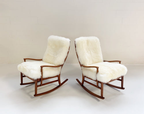 Rocking Chairs with Sheepskin Cushions, pair - FORSYTH