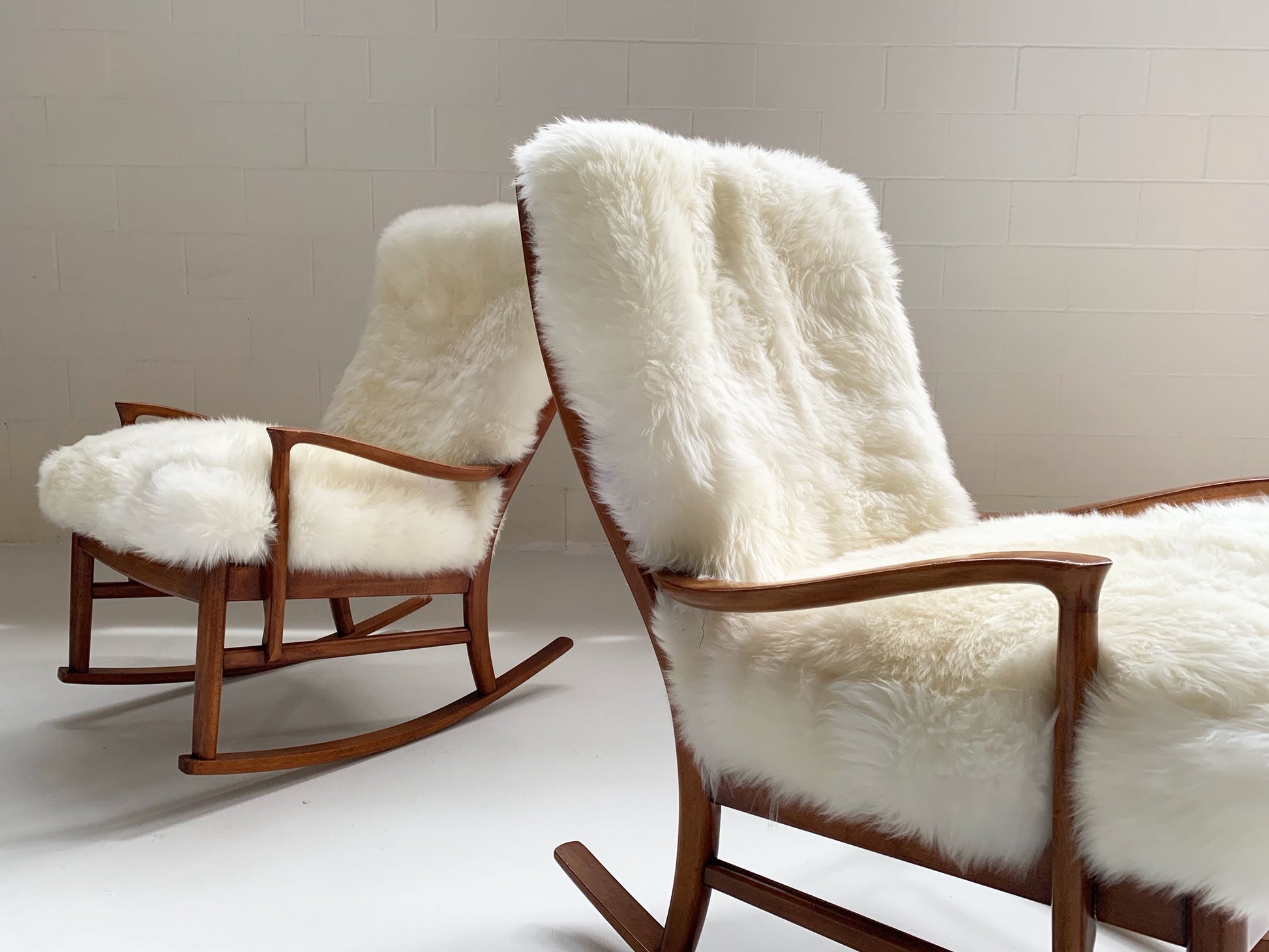 Rocking Chairs with Sheepskin Cushions, pair - FORSYTH