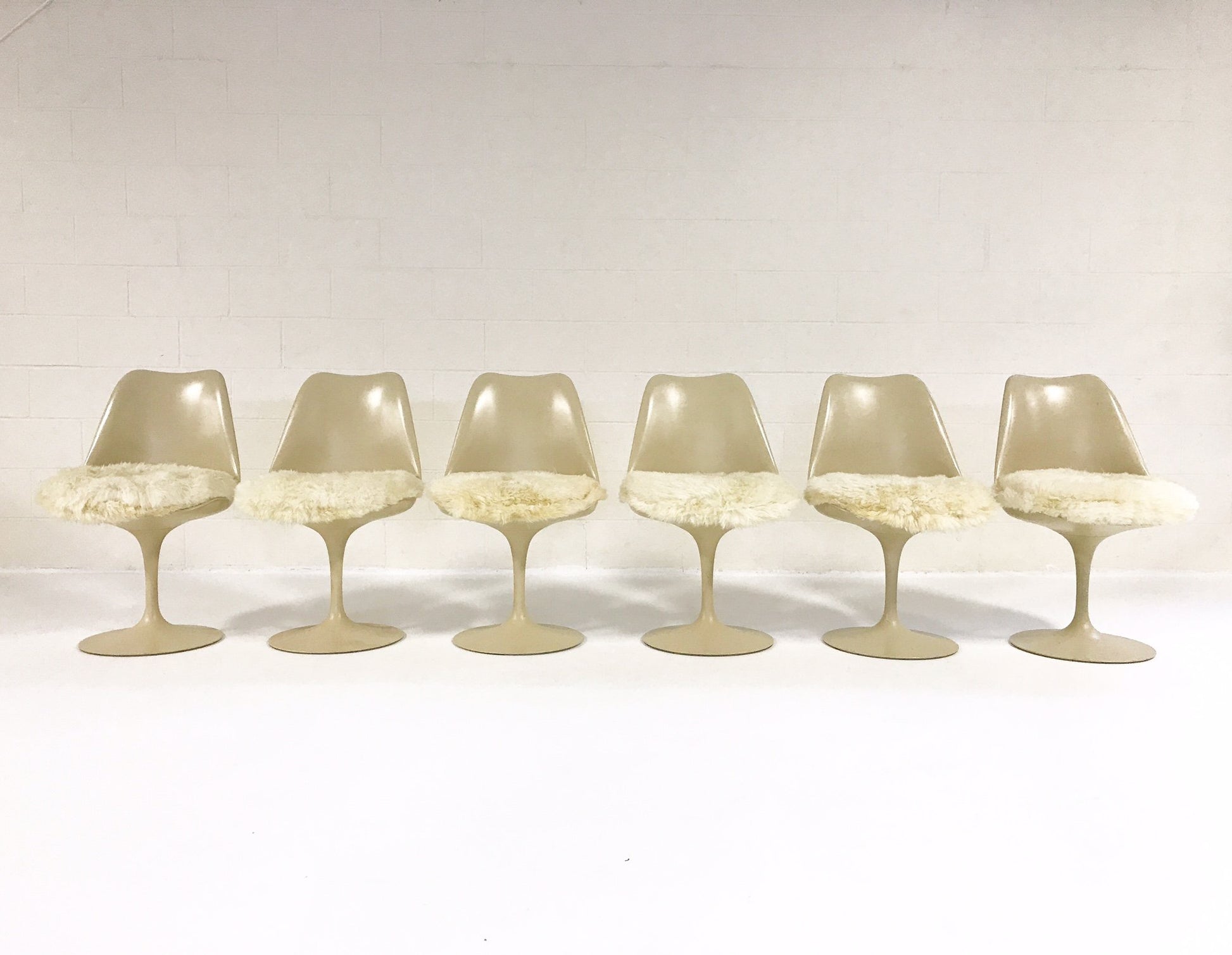 Tulip Chairs with Brazilian Sheepskin Cushions, set of 6 - FORSYTH