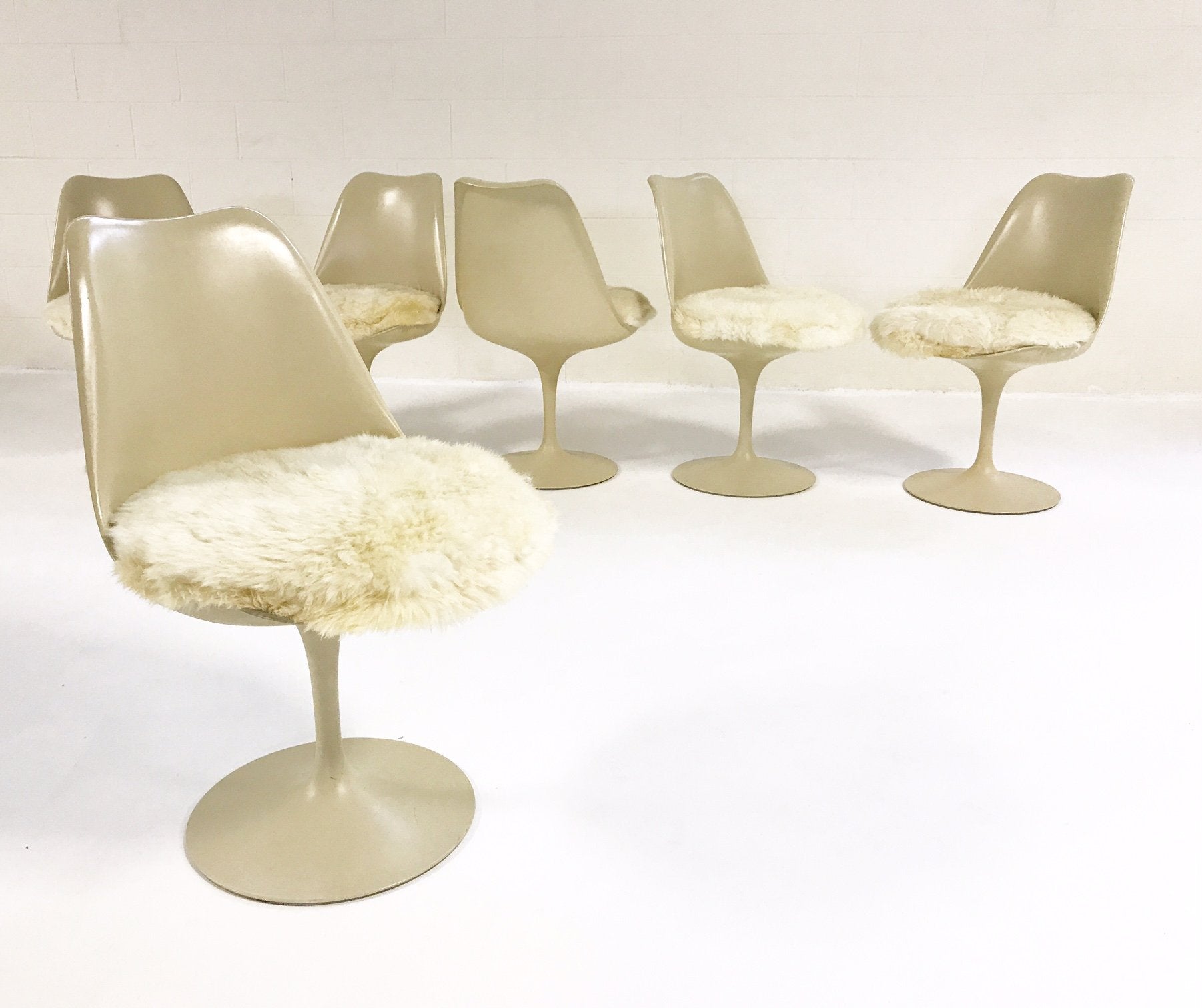Tulip Chairs with Brazilian Sheepskin Cushions, set of 6 - FORSYTH