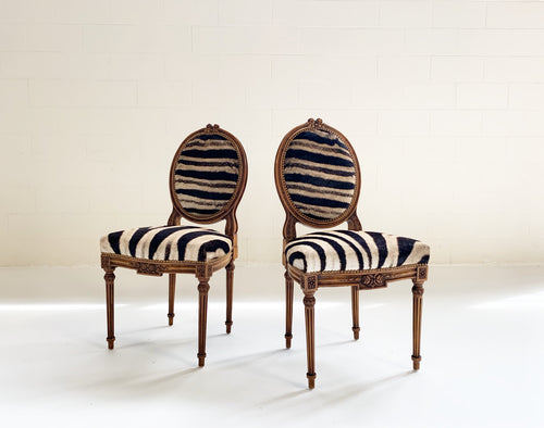 Louis XVI Style Side Chairs in Zebra Hide, pair - FORSYTH