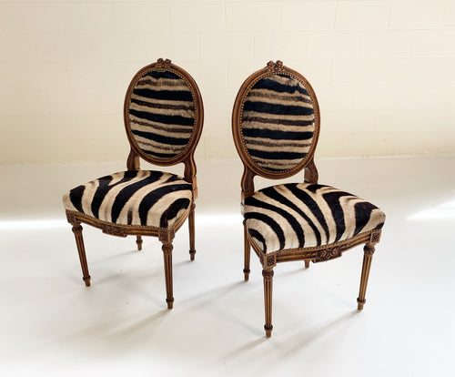 Louis XVI Style Side Chairs in Zebra Hide, pair - FORSYTH