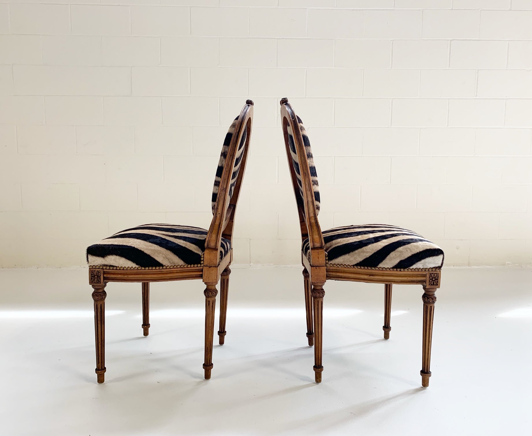 Louis XVI Style Side Chairs in Zebra Hide, pair - FORSYTH