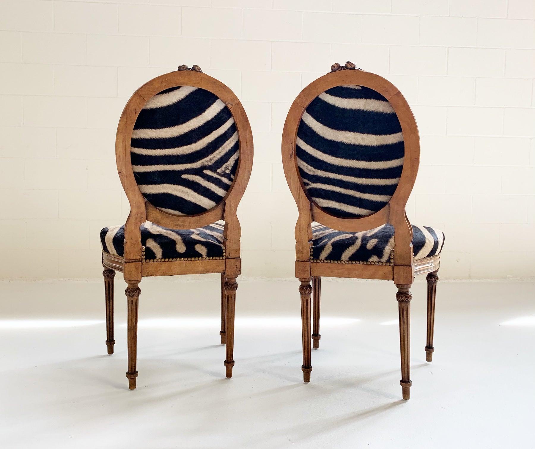 Louis XVI Style Side Chairs in Zebra Hide, pair - FORSYTH