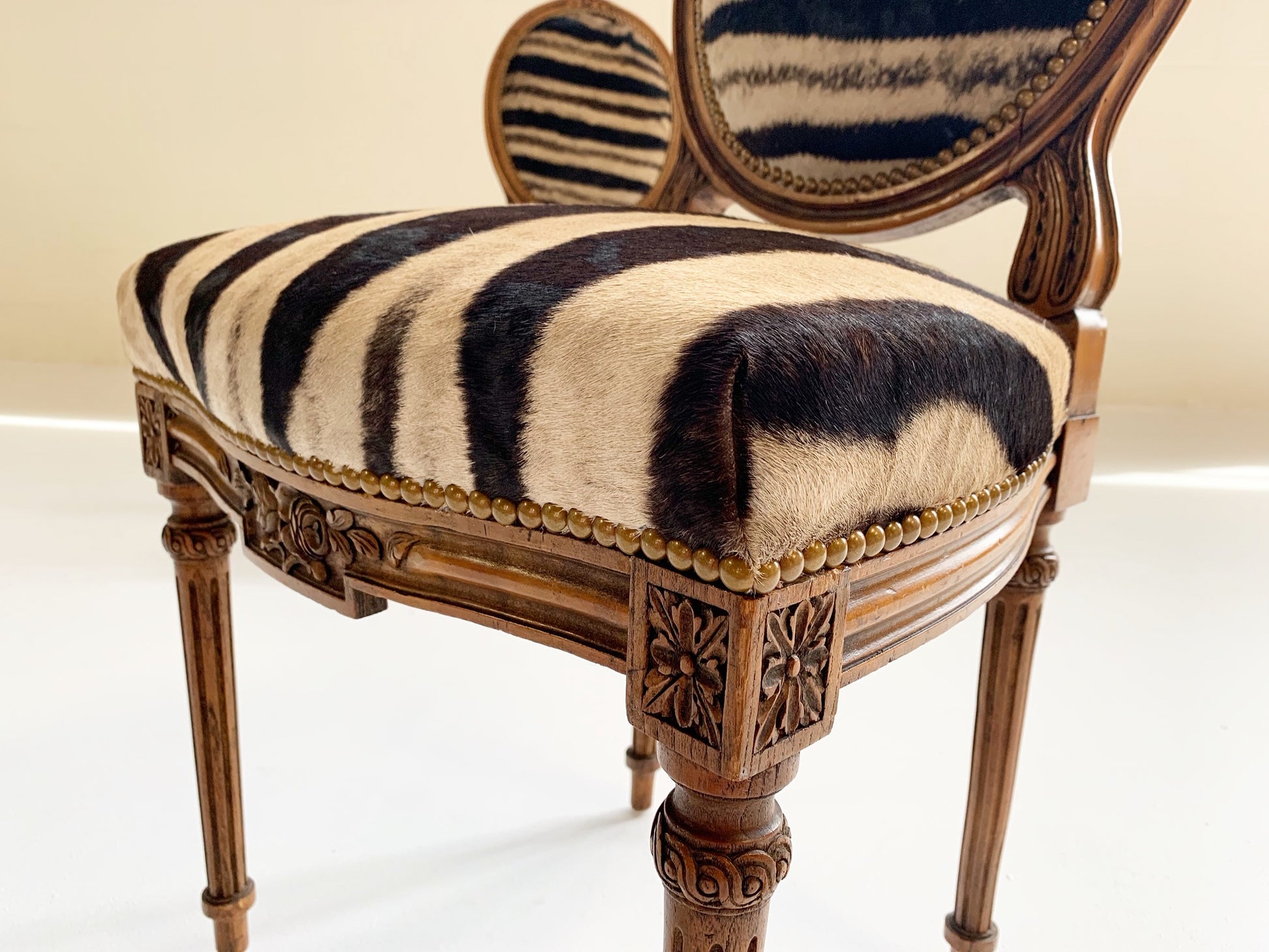 Louis XVI Style Side Chairs in Zebra Hide, pair - FORSYTH