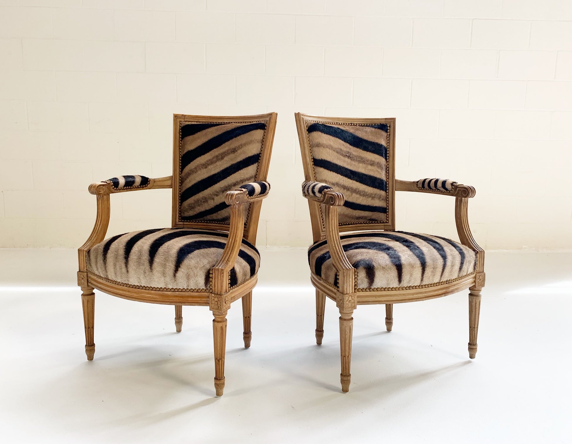 Louis XVI Style Armchairs in Zebra Hide, pair - FORSYTH