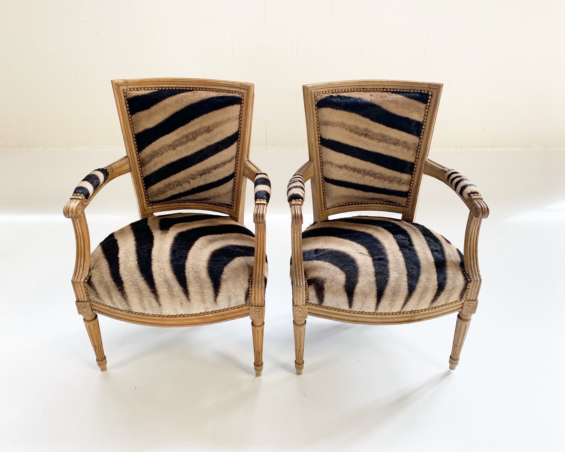 Louis XVI Style Armchairs in Zebra Hide, pair - FORSYTH