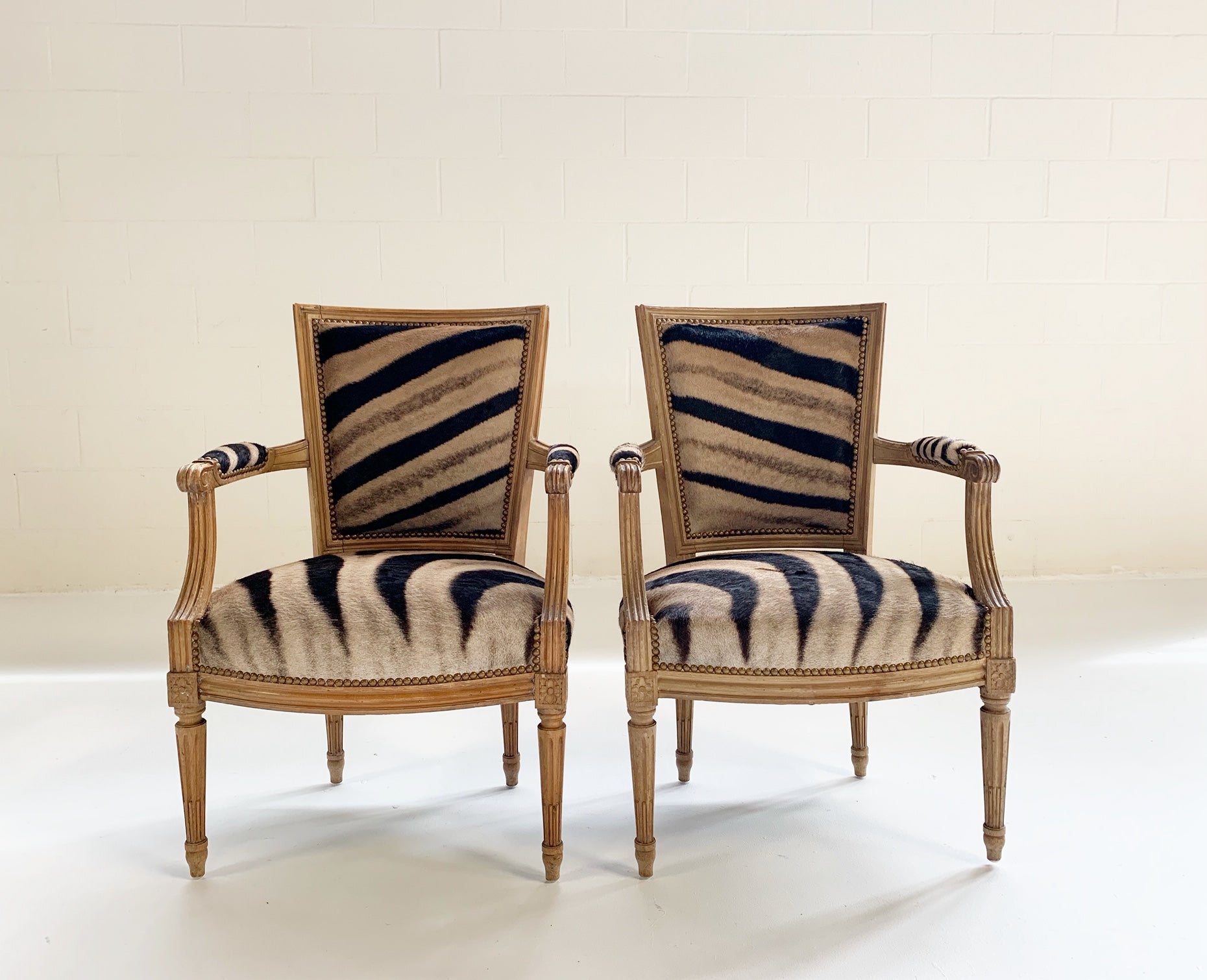 Louis XVI Style Armchairs in Zebra Hide, pair - FORSYTH