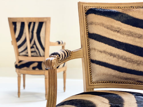 Louis XVI Style Armchairs in Zebra Hide, pair - FORSYTH