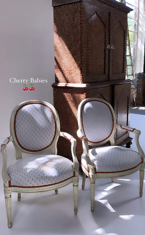 Louis XV Style Chairs in Dedar "Cherry Oh" Fabric