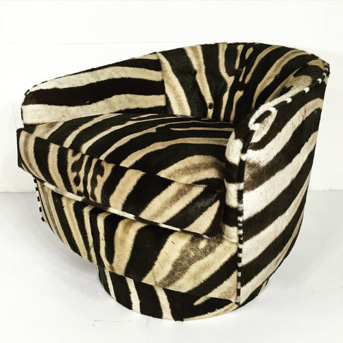 Swivel Tilt Club Chairs in Zebra Hide, pair - FORSYTH