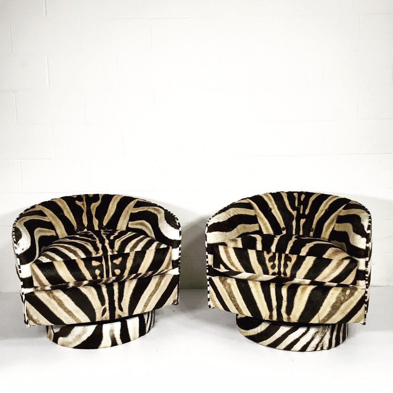 Swivel Tilt Club Chairs in Zebra Hide, pair - FORSYTH