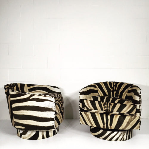 Swivel Tilt Club Chairs in Zebra Hide, pair - FORSYTH